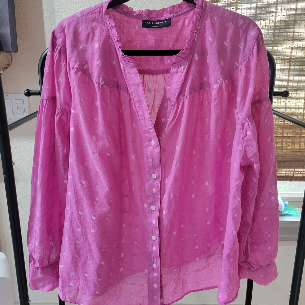 Lane Bryant Bright Pink Sheer Button-Down Blouse
